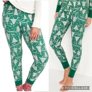 Old Navy Green Thermal-Knit Pajama Leggings Holiday Christmas Tree Print Size S